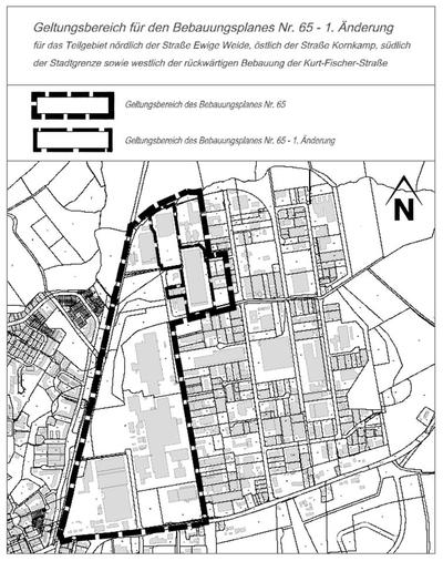 Geltungsbereich f&uuml;r den Bebauungsplan Nr. 65, 1. &Auml;nderung