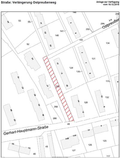 Lageplan zur Widmung von Gemeindestraßen: Verlängerung Ostpreußenweg